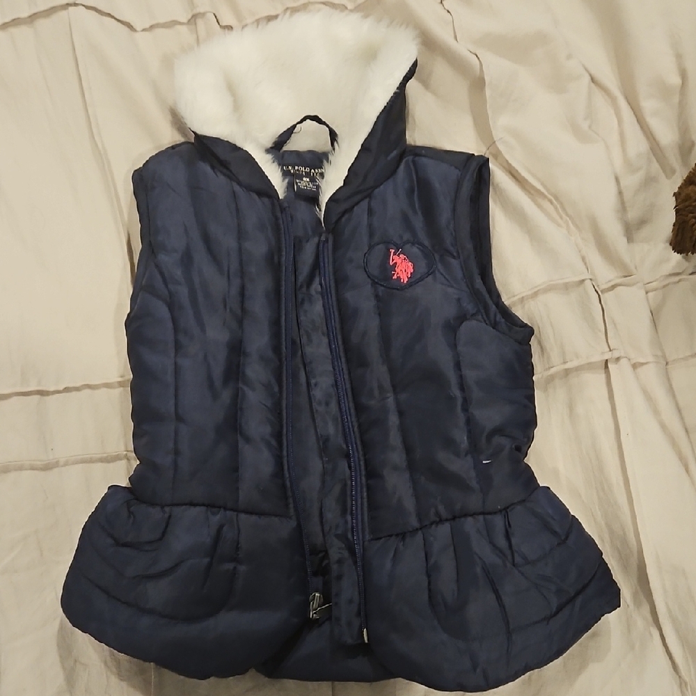U.S. Polo Assn. Navy Vest with White Fur Trim